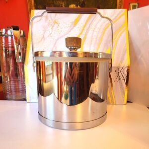 Vintage Pristine Atapco Shiny Chrome Wood Handle/Top Ice Bucket USA '60s